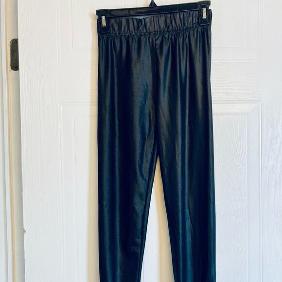 Kardashian Kollection Womens Size Medium Ankle Leggings Black Shiny Stretch - Picture 1 of 9